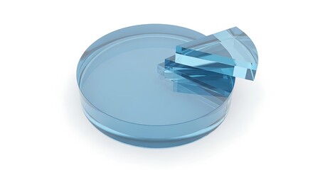 Blue glass pie chart isolated on white background representing data visualization
