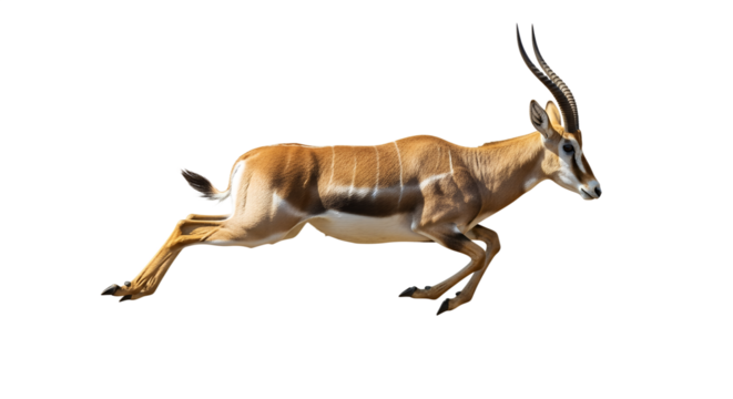 Antelope running in mid-leap on white background  