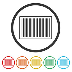 Barcode of product in supermarket icon. Set icons in color circle buttons