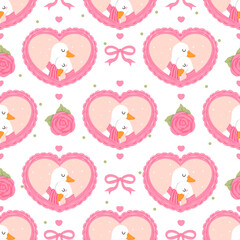 Valentine’s Day Goose Heart Frames Seamless Pattern 
