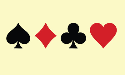 Four Playing Card Suits. Spade, Diamond, Club, and Heart, Standard Deck Card Suits Vector, Card symbols., vector, illustration