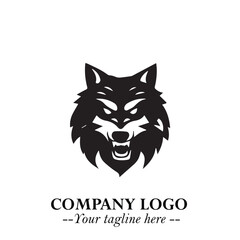Fierce Head of Wolf Logo Symbol in Black on White Background with Bold Minimalist Modern Design