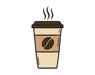 Hot paper coffee cup doodle hand drawn icon. colorful cartoon line drawing clipart symbol