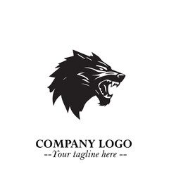 Fierce Head of Wolf Logo Symbol in Black on White Background with Bold Minimalist Modern Design