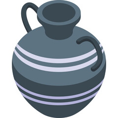 Isometric Pixel Art Ancient Greek Amphora Vase With Two Handles And Light Blue Stripes On A Transparent Background