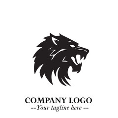 Fierce Head of Wolf Logo Symbol in Black on White Background with Bold Minimalist Modern Design