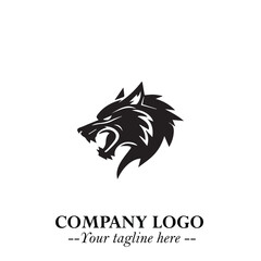 Fierce Head of Wolf Logo Symbol in Black on White Background with Bold Minimalist Modern Design