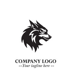 Fierce Head of Wolf Logo Symbol in Black on White Background with Bold Minimalist Modern Design