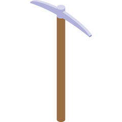 Isometric Pickaxe Tool for Mining and Construction With a Brown Wooden Handle and Silver Metal Head Isolated on White Background