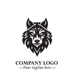 Fierce Head of Wolf Logo Symbol in Black on White Background with Bold Minimalist Modern Design