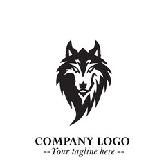 Fierce Head of Wolf Logo Symbol in Black on White Background with Bold Minimalist Modern Design