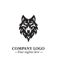 Fierce Head of Wolf Logo Symbol in Black on White Background with Bold Minimalist Modern Design