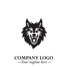 Fierce Head of Wolf Logo Symbol in Black on White Background with Bold Minimalist Modern Design