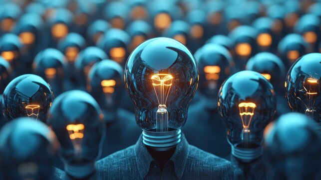 Illuminated minds a crowd of glowing lightbulbs, symbolizing innovation and collective intelligence