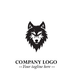 Fierce Head of Wolf Logo Symbol in Black on White Background with Bold Minimalist Modern Design