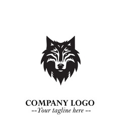 Fierce Head of Wolf Logo Symbol in Black on White Background with Bold Minimalist Modern Design