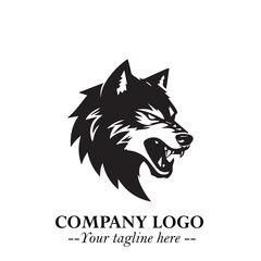 Fierce Head of Wolf Logo Symbol in Black on White Background with Bold Minimalist Modern Design