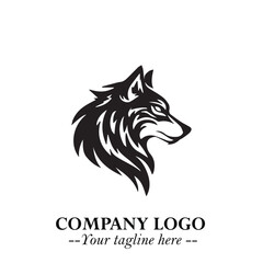 Fierce Head of Wolf Logo Symbol in Black on White Background with Bold Minimalist Modern Design