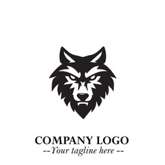 Fierce Head of Wolf Logo Symbol in Black on White Background with Bold Minimalist Modern Design