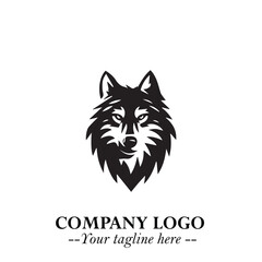 Fierce Head of Wolf Logo Symbol in Black on White Background with Bold Minimalist Modern Design