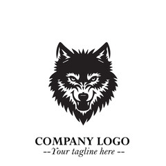 Fierce Head of Wolf Logo Symbol in Black on White Background with Bold Minimalist Modern Design