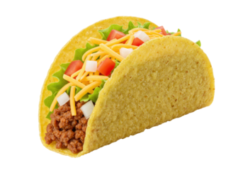 Delicious taco with ground beef and toppings transparent background cutout png