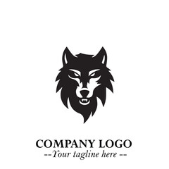 Fierce Head of Wolf Logo Symbol in Black on White Background with Bold Minimalist Modern Design