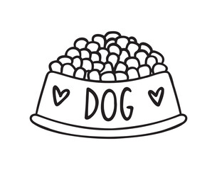 Feed for dogs bowl. Dog food bowl doodle hand drawn icon nutrition. Outline line drawing clipart symbol