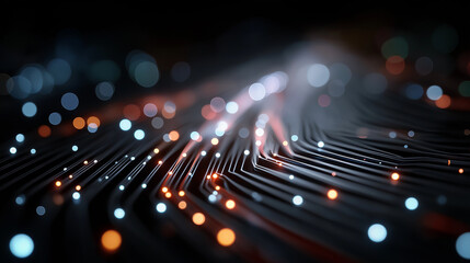 Abstract Fiber Optics: A network of illuminated fiber optic cables create a captivating visual of modern technology, showcasing the flow of data and connectivity.