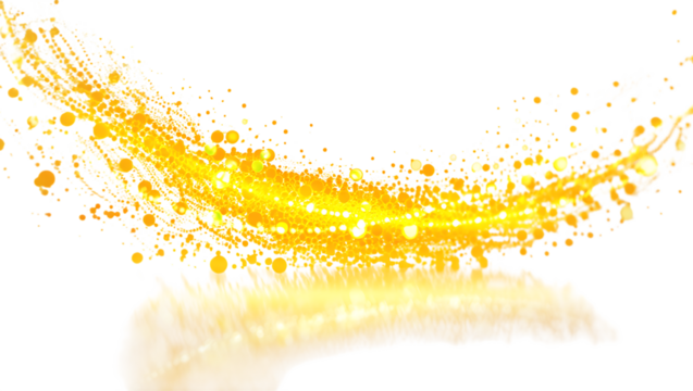 Abstract golden glowing particles wave isolated on transparent background