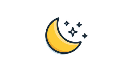 Obraz premium Yellow Crescent Moon with Stars in a Flat Vector Design