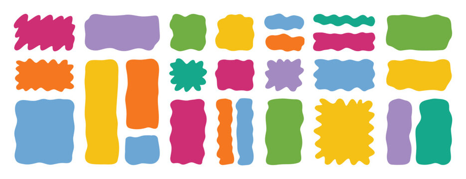 hand drawn organic liquid rectangle frame shapes set. vector fluid square blobs. wavy irregular abstract flat text box spots. curvy random colorful banners