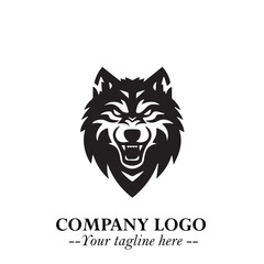 Fierce Head of Wolf Logo Symbol in Black on White Background with Bold Minimalist Modern Design