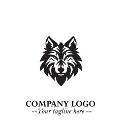 Fierce Head of Wolf Logo Symbol in Black on White Background with Bold Minimalist Modern Design