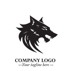 Fierce Head of Wolf Logo Symbol in Black on White Background with Bold Minimalist Modern Design
