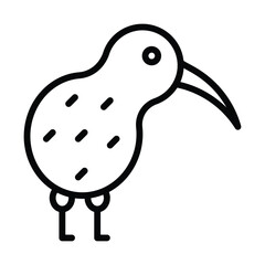 A black and white line drawing of a kiwi bird. line icon editable stroke