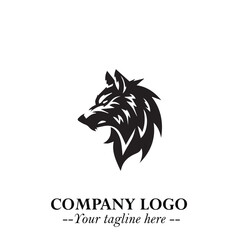 Fierce Head of Wolf Logo Symbol in Black on White Background with Bold Minimalist Modern Design