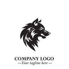 Fierce Head of Wolf Logo Symbol in Black on White Background with Bold Minimalist Modern Design