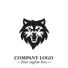 Fierce Head of Wolf Logo Symbol in Black on White Background with Bold Minimalist Modern Design