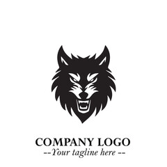 Fierce Head of Wolf Logo Symbol in Black on White Background with Bold Minimalist Modern Design