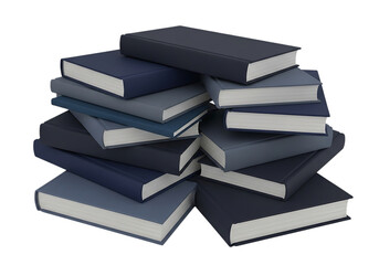 3d illustration of a pile of hardcover books with dark blue and gray covers, isolated on transparent background on transparent background
