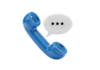 3d illustration of a blue telephone receiver with a speech bubble containing three dots, symbolizing communication or a pending message, isolated on transparent background on transparent background