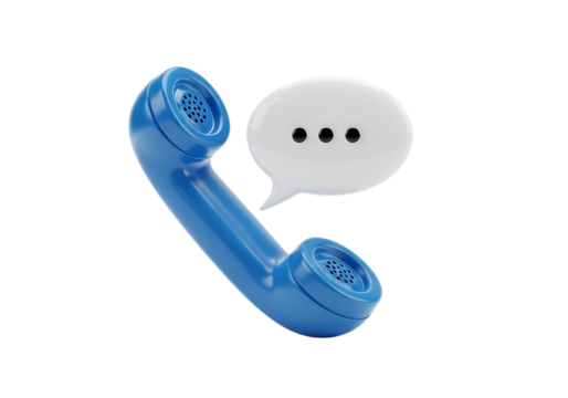 3d illustration of a blue telephone receiver with a speech bubble containing three dots, symbolizing communication or a pending message, isolated on transparent background on transparent background - Powered by Adobe