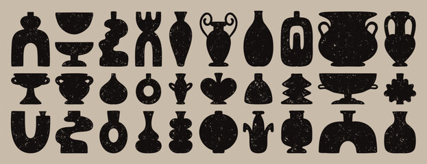 minimalism, elegance, classic vases and amphorae textured boho ceramic vases trendy minimalist style. pottery icons creative trendy forms