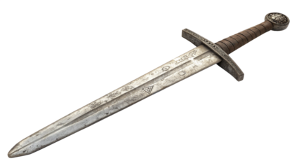 Ancient medieval sword isolated on transparent background