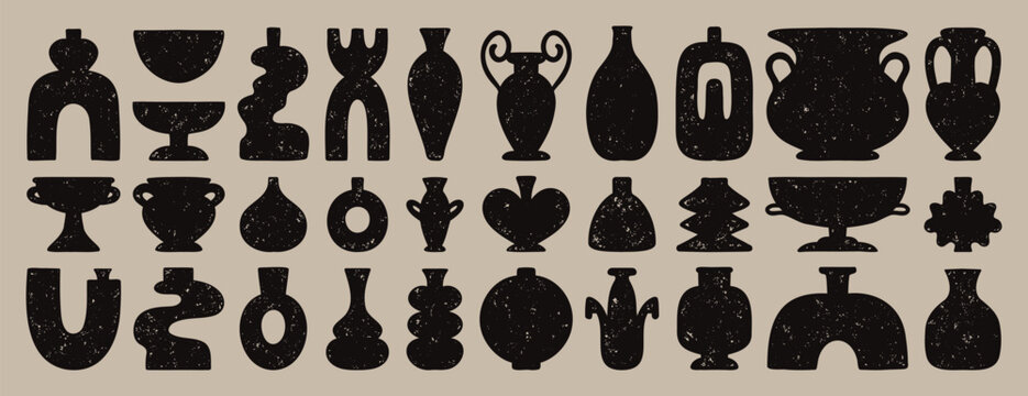 minimalism, elegance, classic vases and amphorae textured boho ceramic vases trendy minimalist style. pottery icons creative trendy forms
