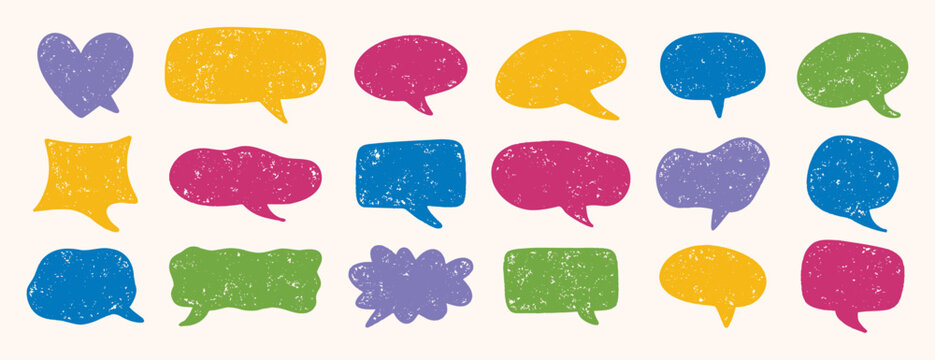 Hand drawn speech bubbles colored textured set dialogue design
