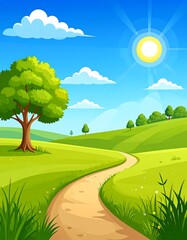 Obraz premium Sunny, rolling hills landscape with a winding path