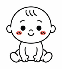 Cute cartoon baby sitting with a happy smiling face and rosy cheeks illustration