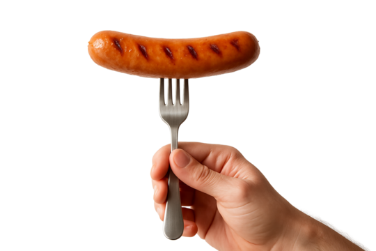 Saucisse grillée tenue avec une fourchette
